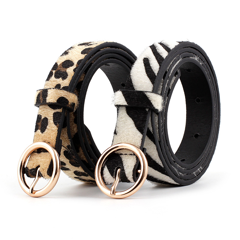 Leopard Zebra Snake Print Belt for Women Fashion Leather Belt With Round Alloy Buckle