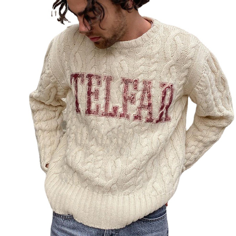 2021 Fall New Men's Round Neck Slim Knit Sweater Pullover Fashion Print Sweater Men