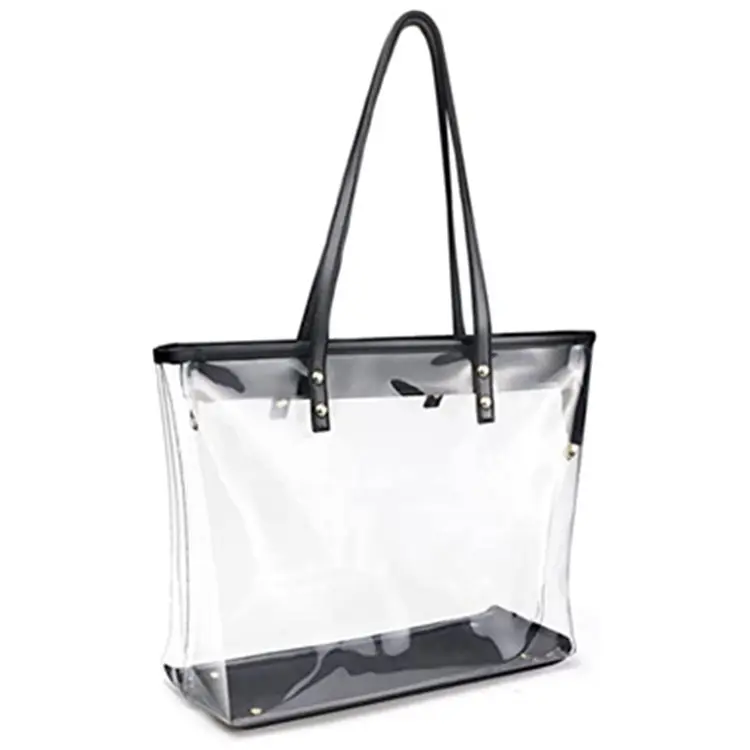 OEM TPU Clear Women's Handbag with Zipper See Through Transparent Shoulder Bags For Travel Shopping Waterproof Tote Beach Bags