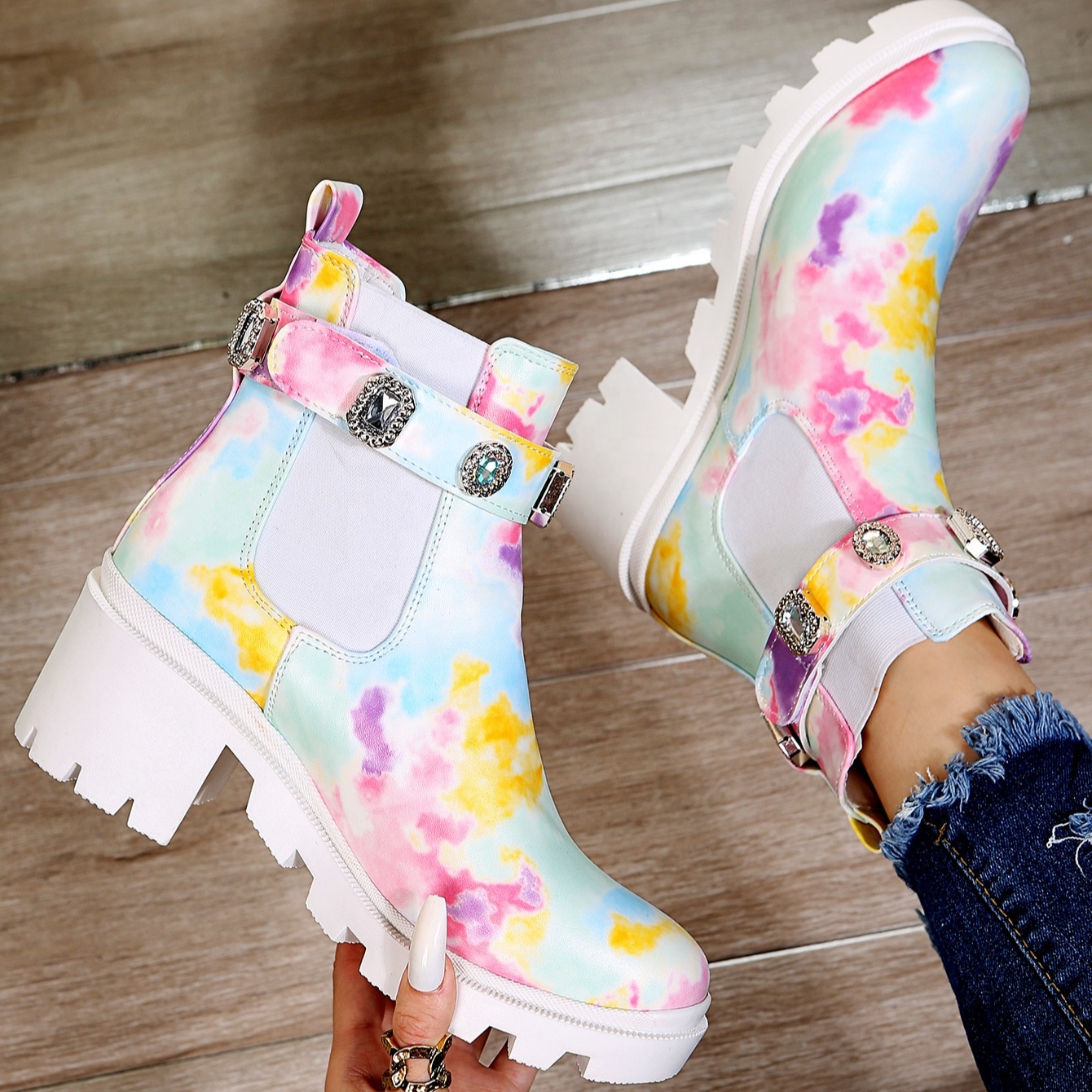 Women Autumn Shoes PU Leather Ankle Low Heel Boots Black Female Fashion Square Heel Booties