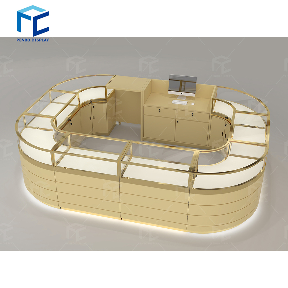 Penbo Custom Glass Arabian Perfume Display Showcase Table Lauxry Perfume Display Kiosk For Shopping Mall Sale