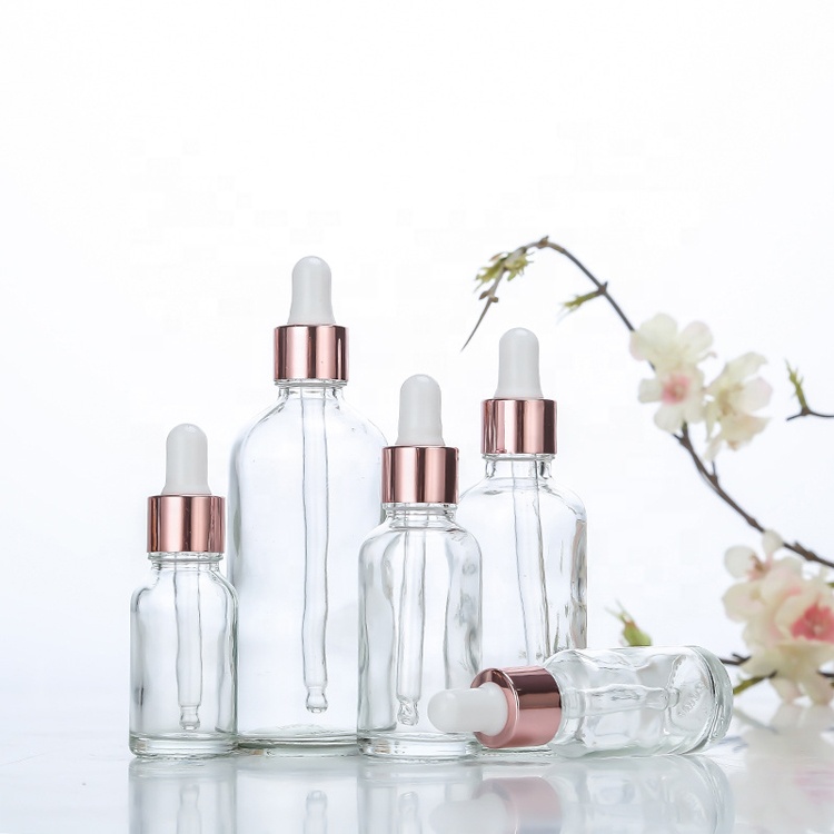 50ML hair 10ml 30ml essential serum oil rose gold clear glass dropper bottle packaging body oil containers
