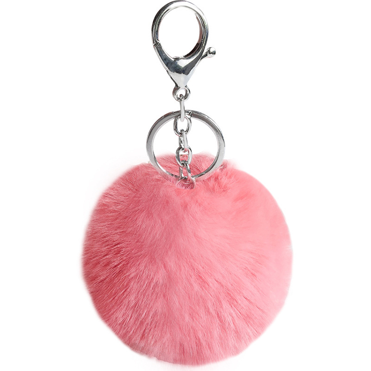 Custom Plush Pom Pom Ball Fur Rubber Key Chain Key Ring Pompom Key Chain