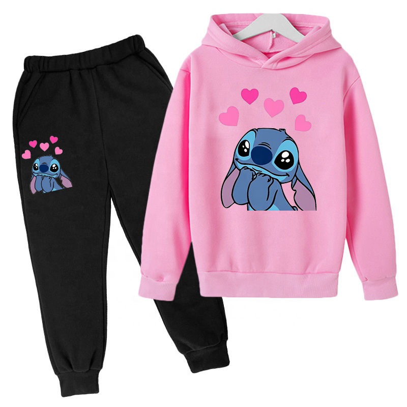 Spring Autumn Baby Boys Girls Stitch Clothes Children Fashion Costume Kids Tracksuits Cartoon Harajuku Hoodies Pants 2Pcs Sets