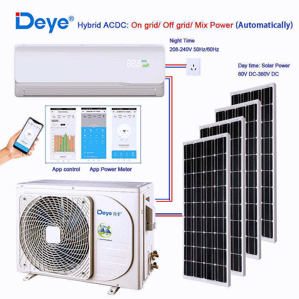 Deye 12000Btu 1800Btu 24000Btu настенная Солнечная цена, гибридный выключенный от сети переменного тока, солнечный кондиционер для дома