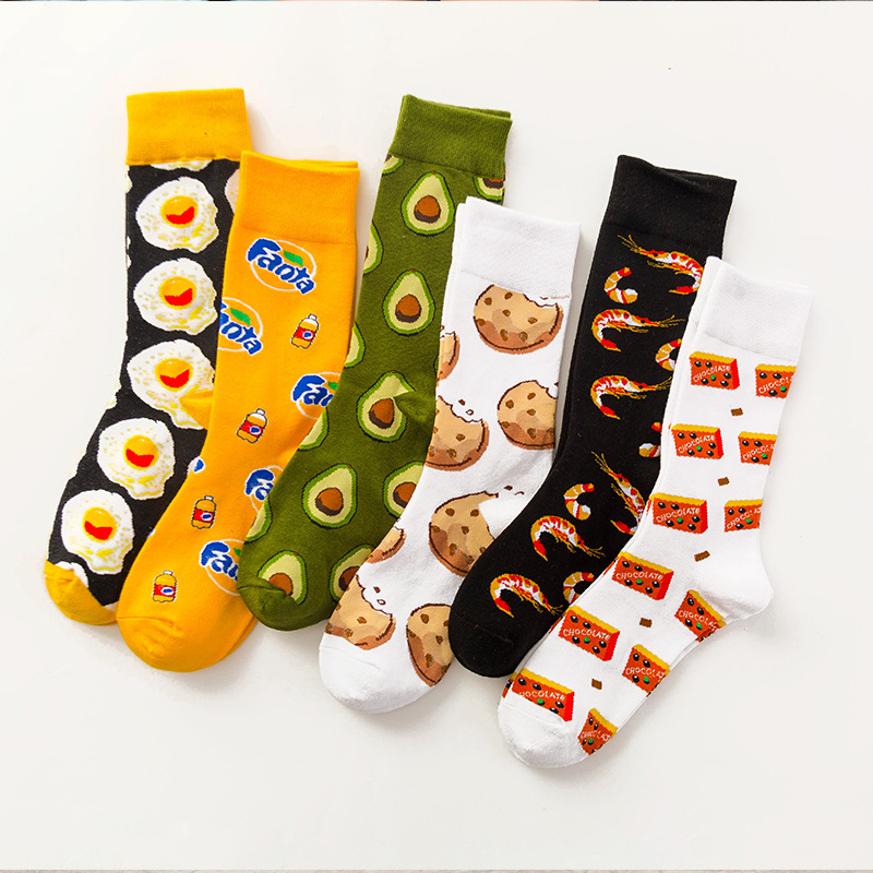 2021 Funny High Tube Cotton Socks Women Tube Happy Sock Cotton Long Snacks Fruit Food Avocado Womens Socks