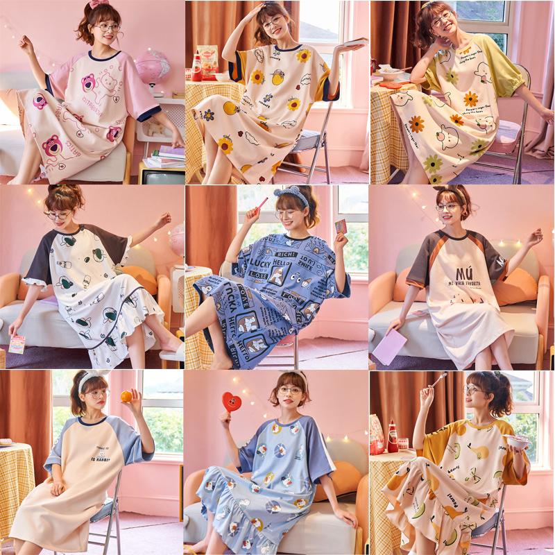 Baju Tidur Wanita, оптовая продажа, ночное платье с мультяшным принтом, летняя Пижама, пижама, одежда для сна