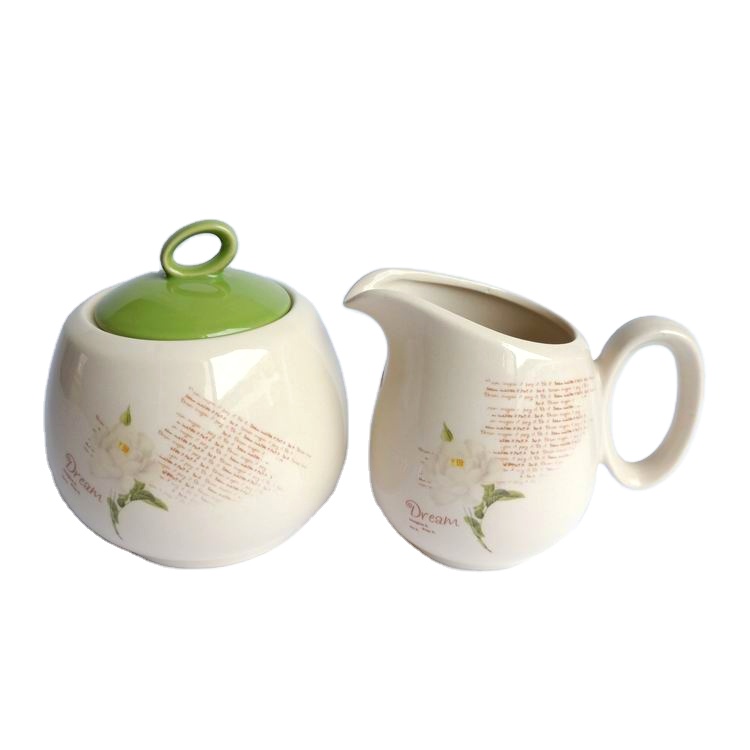 S/2 Pigmented decal dream design Ceramic stoneware sugar pot and milk jug set
