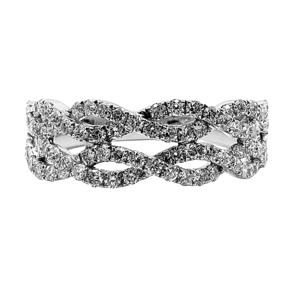 KOK Special Double Twist Design 18k White Gold Real Round Diamond Jewellery Band Ring For Bridal Wedding