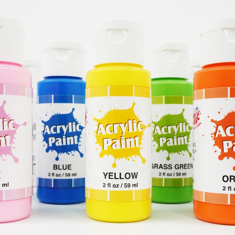 Non-toxic Vivid Colors 2oz 59ml Bottle pack Craft Acrylic Paint for Fabric Wood Paper Canvas Stone Ceramic