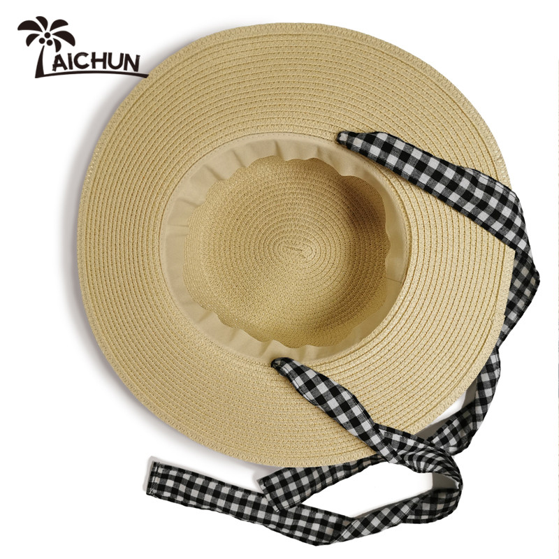 2021 Summer Lady Flat Brim Straw Hat Body Wide Brim Sun Cheap Beach Hat Fedora Beach Paper Women Straw Hat ACE Custom Logo