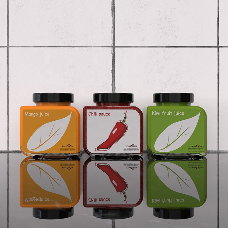 Mocale New Design 350ml Square Spice Jar Custom Logo Hot Pepper Glass Condiment Jars With Label