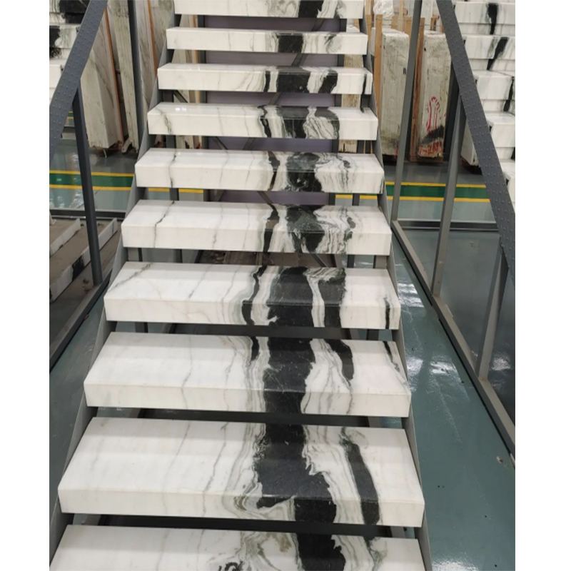 High Quality Indoor Flooring Decor Marble White Panda Natural Stone Marble Staircase White Marble Stairs Parts
