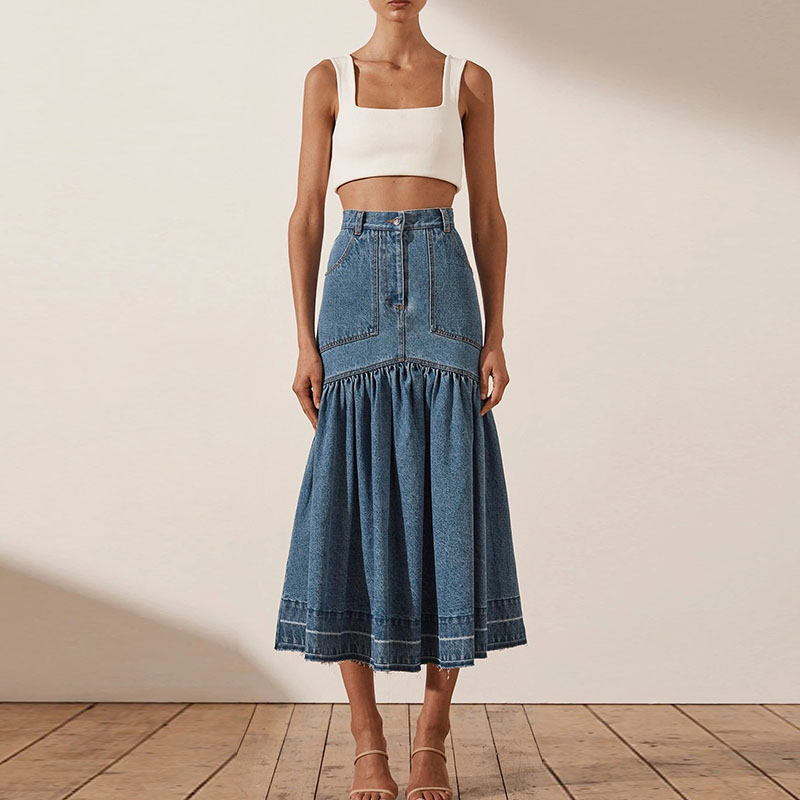 Factory Customized Autumn Fashionable Nostalgic Denim skirt For Women
