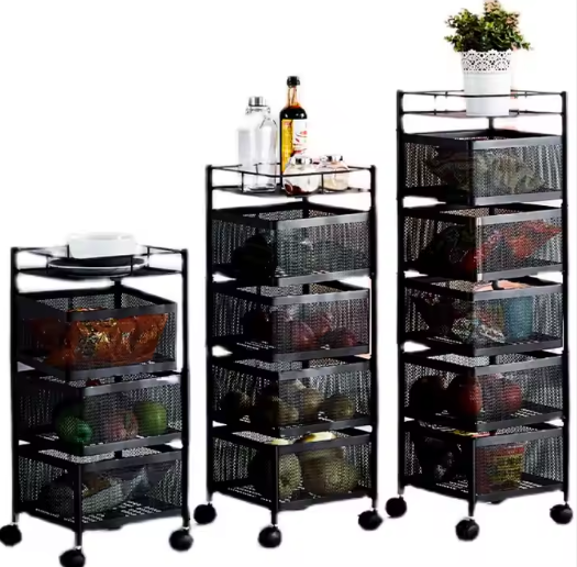 Quality Wholesale 2-5 Layers Household Kitchen Storage Square Rotating Rack Floor Kitchen Storage Shelf