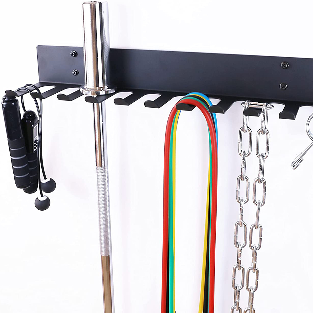 JH-Mech Barbell Wall Mount Multi-Purpose Hanger Fitness Rack for Workout Bands Jump Ropes Yoga Mat Wall Holder