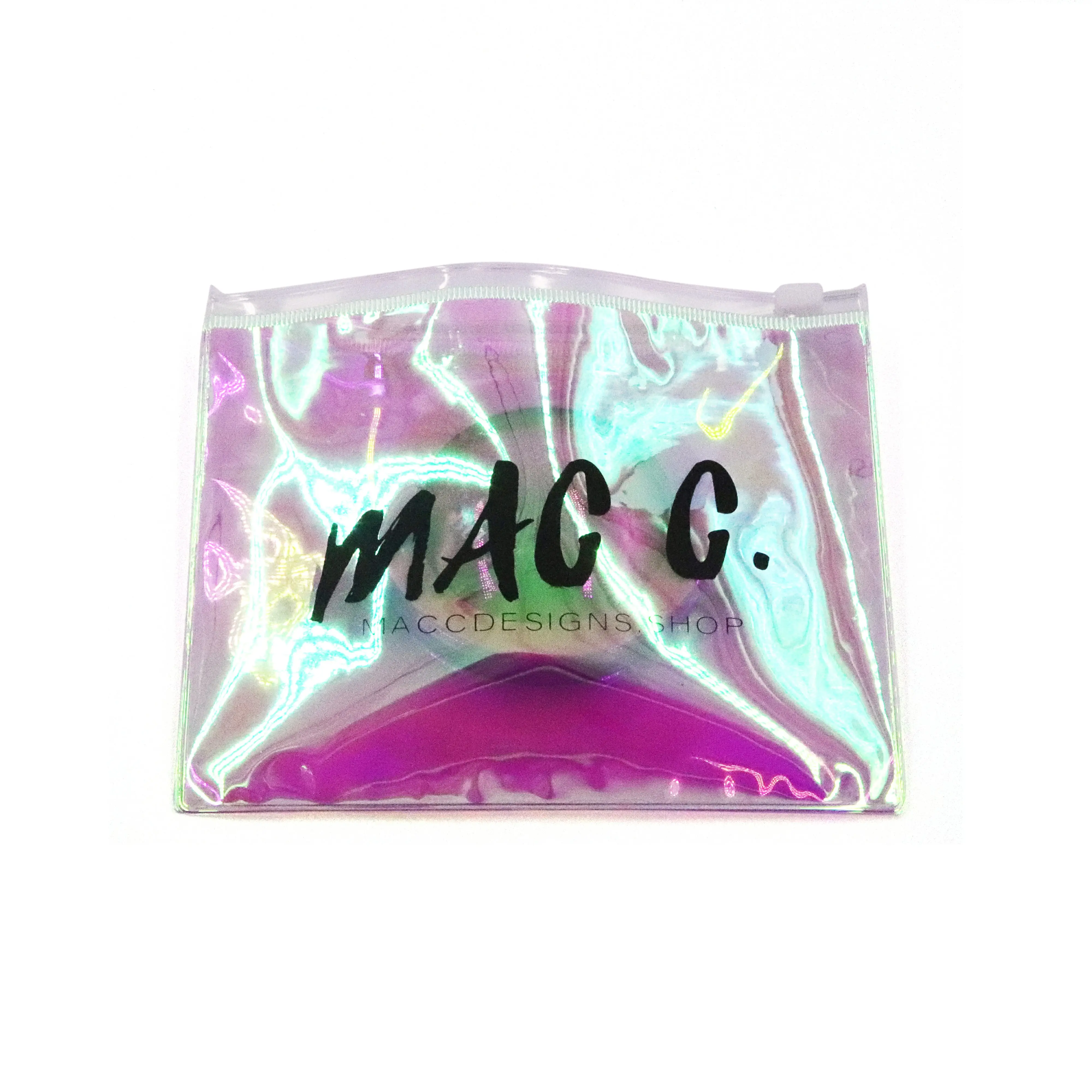 Custom Women Laser Hologram PVC Plastic Cosmetic Zipper Bag Transparent Holographic Makeup Ziplock Bag Toiletry Bag
