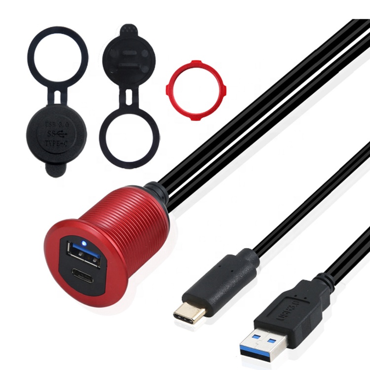 Тип C3.1 и USB 3,0 мужского и женского пола AUX автомобильное крепление для скрытого кабель Водонепроницаемый удлинитель со светодиодной подсветкой для автомобилей Грузовик Лодка Мотоцикл приборной панели