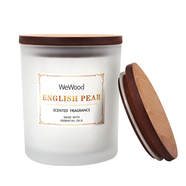 8 oz Scented Matte Candle Container Frosted Empty Luxury Glass Candle Jars With Wooden Lid
