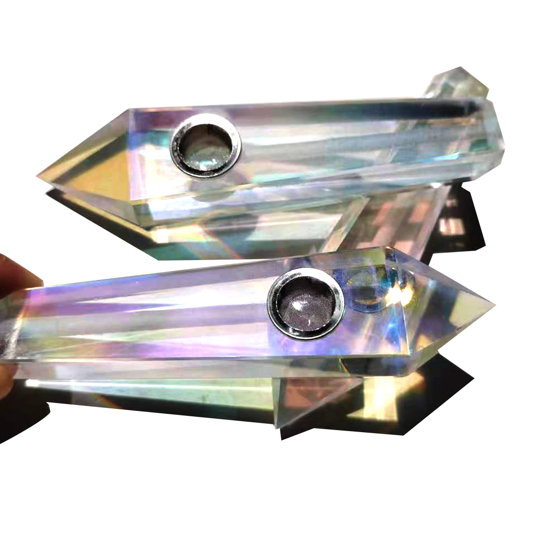 Wholesale Natural Crystal Pipe Aura Crystal Quartz Smoking Pipes Smoking Accessories Colorful Hand Carvings Weed Accessories
