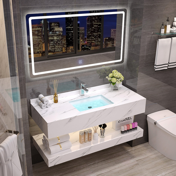 Vasque Marbre Noir Solid Surface Porcelain Sink Artificial Stone Cabinet Basin Wall Hung Bathroom Vanity Double Sink