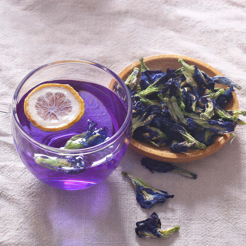 Organic Herbal Beautiful Butterfly Pea Flower Die Dou Hua Wholesale Magic Tea Color Changing For Beverage Cocktail Dried Flower