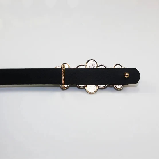 Women's Flower Board Buckle Thin Belt Pu Patent Leather Women's Buckle Small Belt