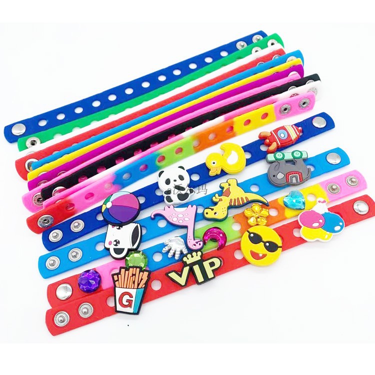 21CM soft pvc colorful silicone kid and adult bracelets wristbands for kids Shoe Croc Buckle Accessories Shoe charms