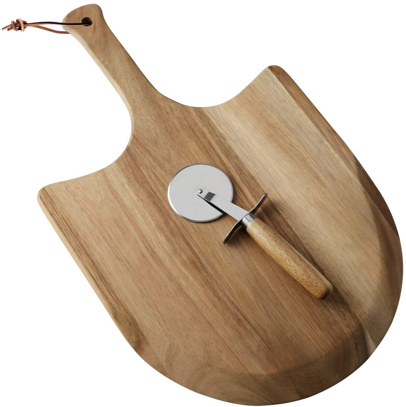 Long Handle Acacia Wood Pizza Peel with Cutter Pizza Board Set for Homemade Pizza