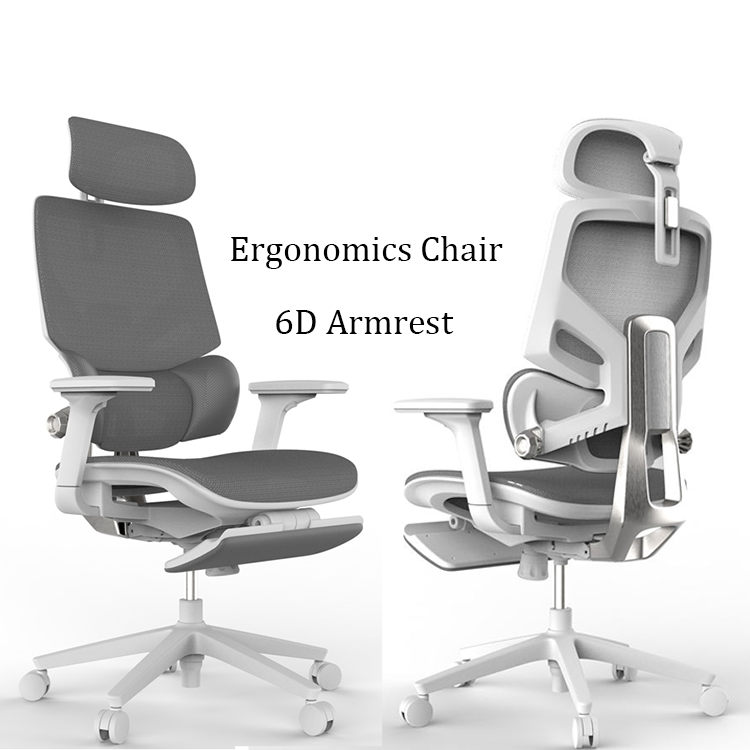 Executive Chairs Adjustable Headrest White Swivel Luxury Ergonomic Mesh Office Chair With Footrest And Lumbar Support