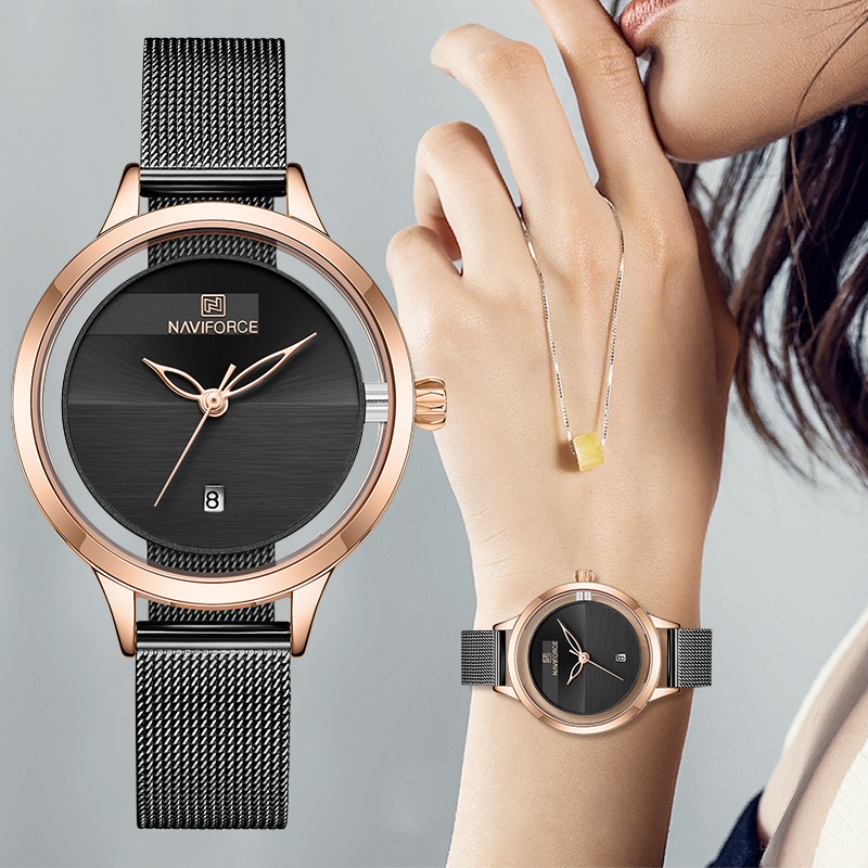 NAVIFORCE 5014 lucid Other Watches Women Wrist Luxury Quartz Ladies Watches transparent dial Female Saat Jewelry Strap Clock