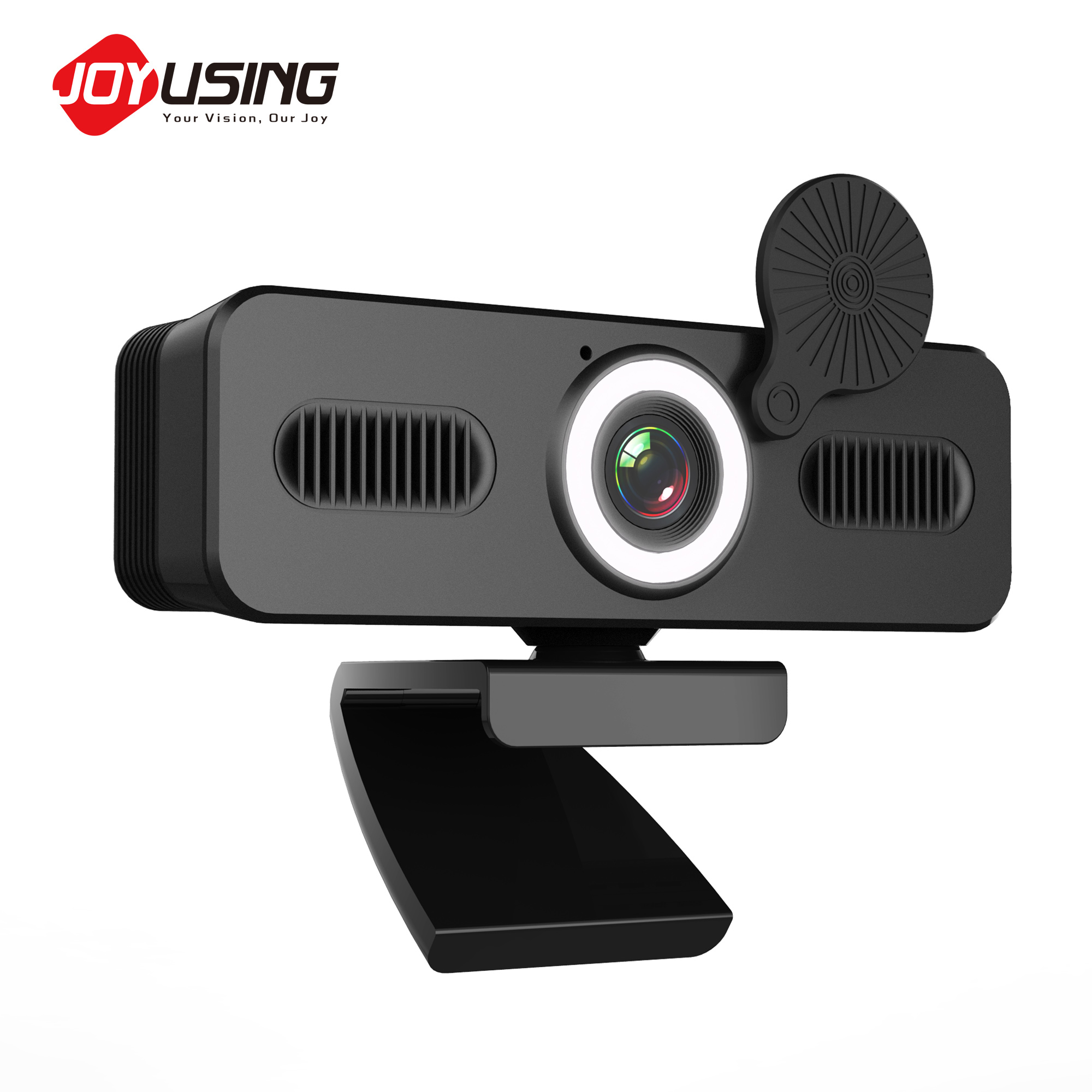 Privacy Cover LED Fill-in Light Ring Laptop PC Computer Chat 2K Web Camera with Microphone and Speaker