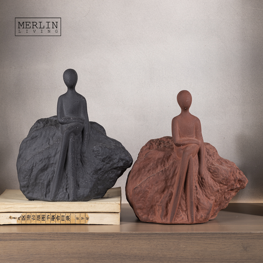 Merlin Living Hotel Decor Elegant Figure Sitting Ceramic Sculpture Ornament For Ceramic Decoration