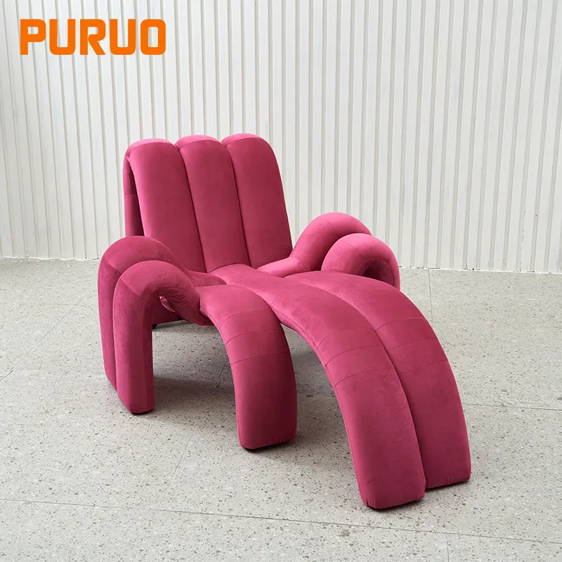 PURUO Modern Hotel Metal Pink Velvet Fabric Single Spider Chairs Sofa Leisure Chair