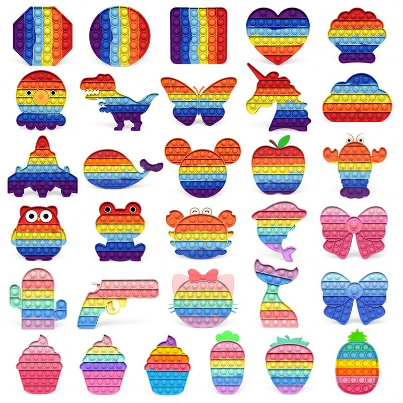 fun figit pack anti stress autism pad bubble square it pop up push mini color heart unicorn toy popper fidget toy it pop rainbow