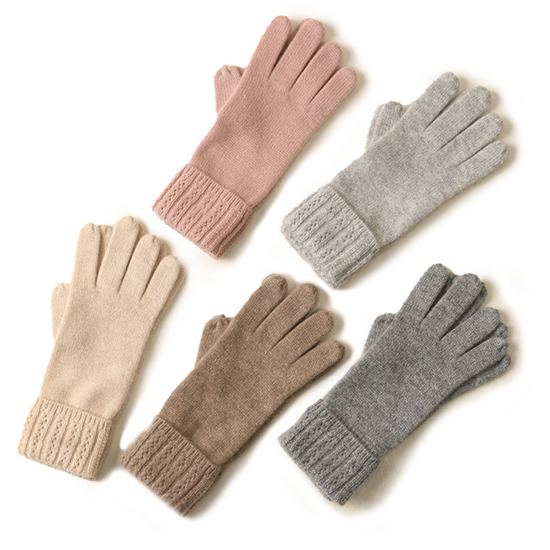 Warm Knitted Gloves Custom Pure Super Soft Cashmere Gloves Women Winter Cable Mittens 2024 Factory Wholesale Autumn and Winter