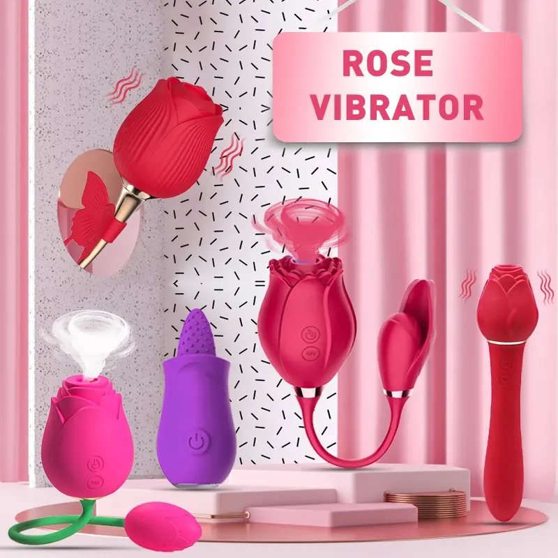 Sunfoo Oem Sex Toys Womens Rose Vibrator Clitoris Stimulator Rose Licker Vibrator With Tongue Rose Shape Vagina Sucking Vibrator