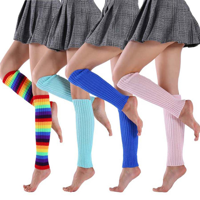 Yoga autumn and winter colorful wool knitted foot warmers knee high socks women