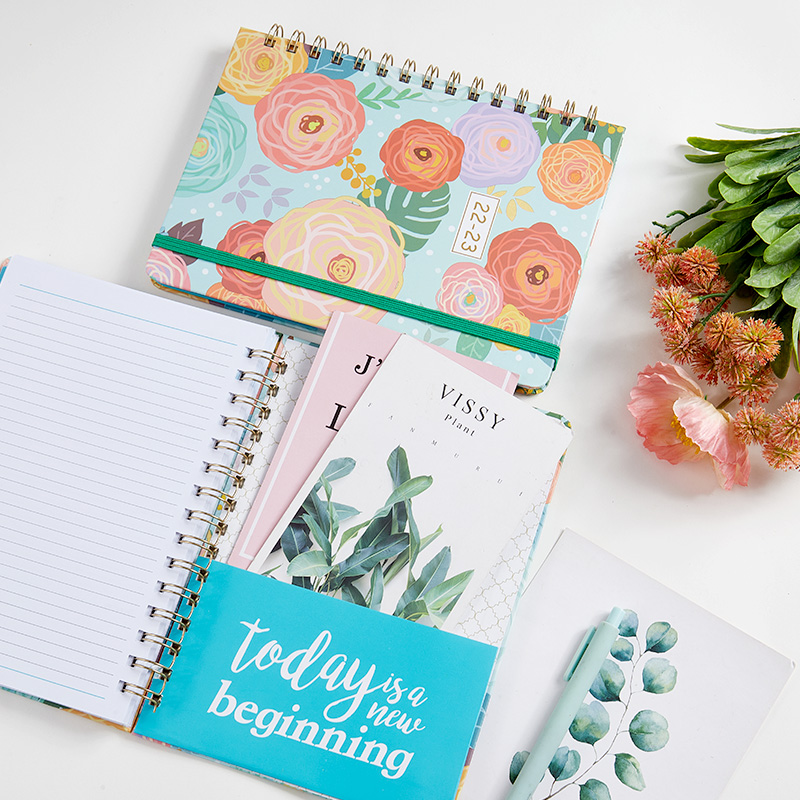 Joytop Wholesale Classical Flower Design Spiral Binding Hardcover Journal Daily Weekly Monthly Agenda Planner 2022