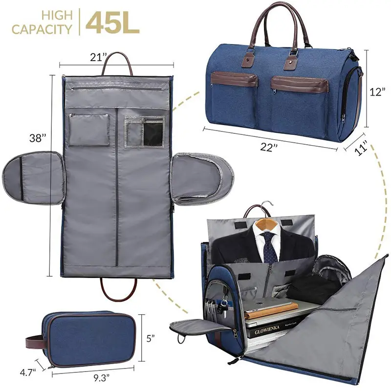 2 In 1 Hanging Suitcase Suit Travel Bags Carry On Garment Duffel Bag Convertible Garment Bag
