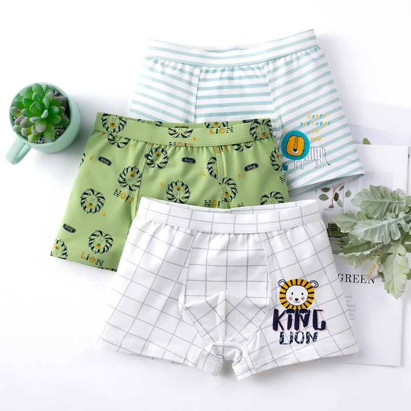 Children's Printed Underwear Three Comfortable Cotton Boys Boxer Briefs Set