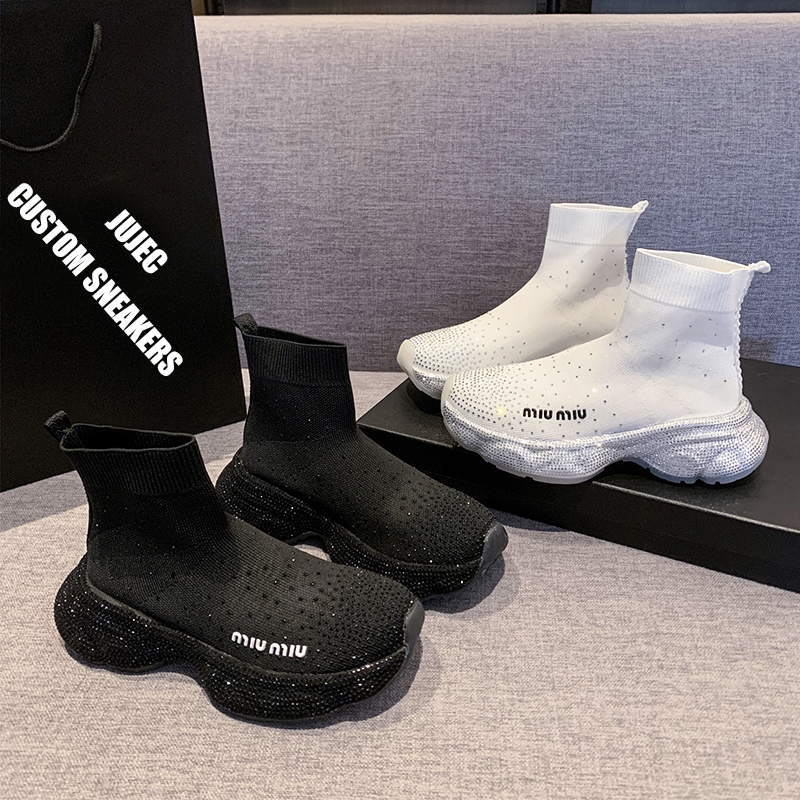 Winter Women Platform Casual Boots Women's high top Shoes Rhinestones Thick Sole Flat booties Chunky Heel Ankle Fashion Boots