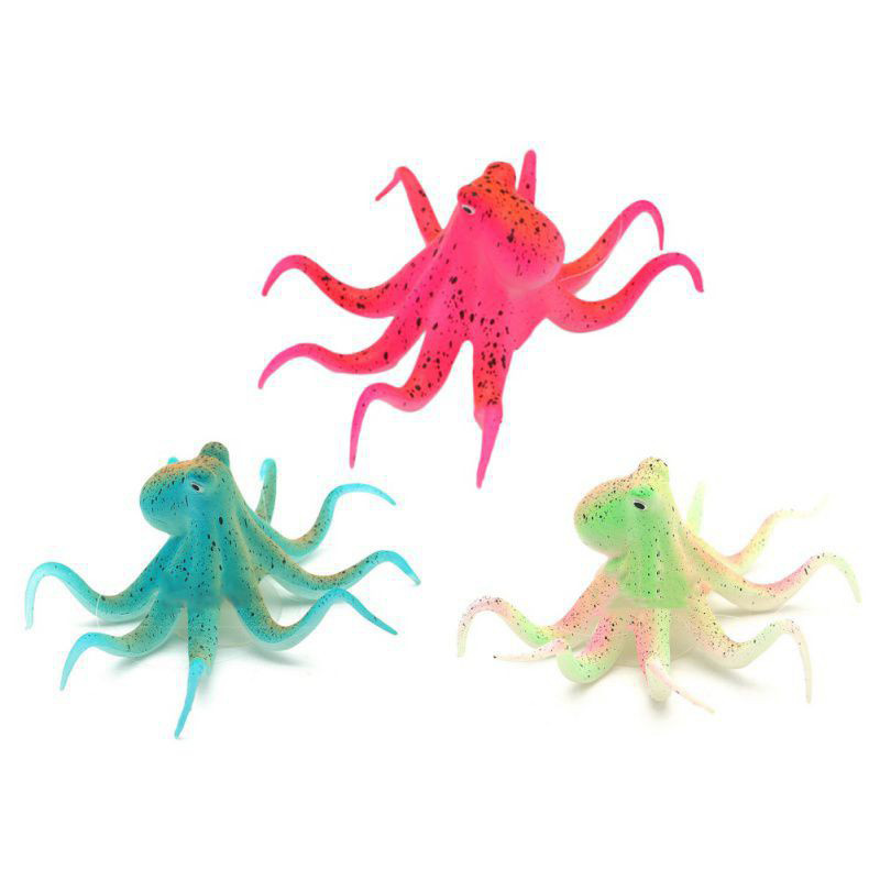 Aquarium Decoration Artificial Octopus Fluorescent Fish Tank Decoration Silicone Octopus with Suction Cup Aquarium Accessories