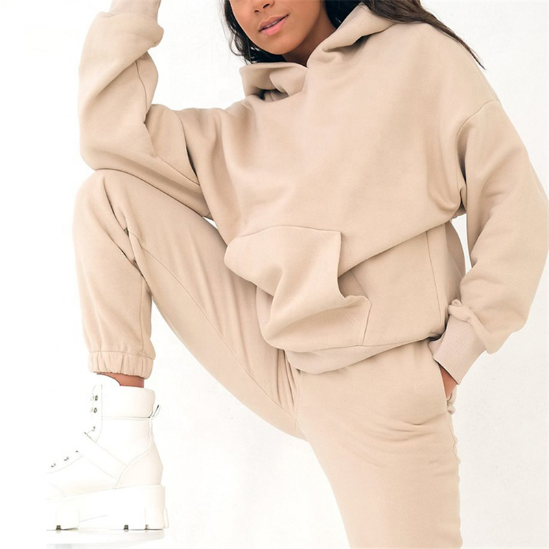 fashion new arrival custom wholesale blank brown sweatpants set and hoodies sweatshirt women