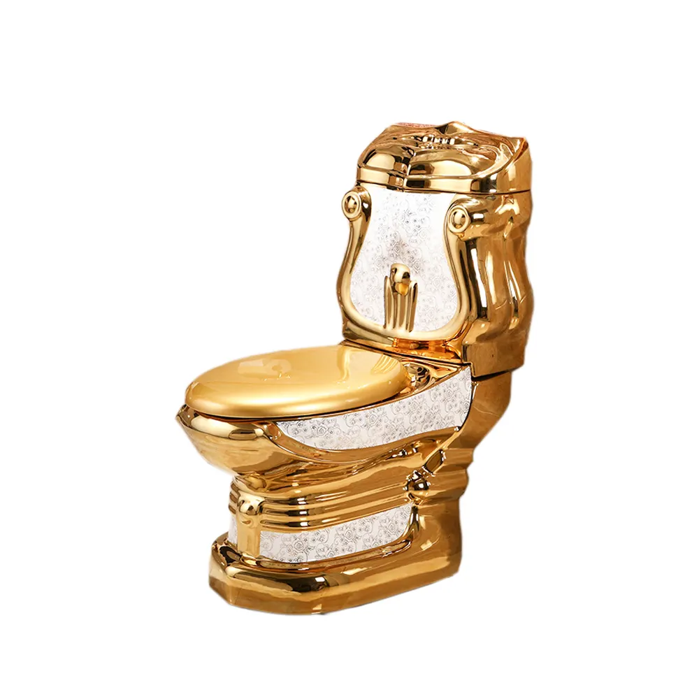 High quality floor mounted luxury sanitary toilet ceramic new western two piece golden wc