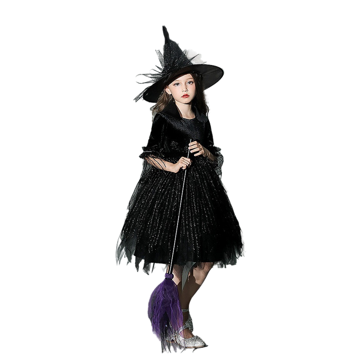 Halloween girl cosplay black witch skirt girl Halloween costume high quality Acetate fiber comfortable fabrics black dress