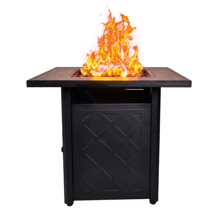 New Arrival 28 inch Gas Firepit 50,000 BTU Square Outdoor Wood-grain Ceramics Tabletop Propane Fire Pit Table
