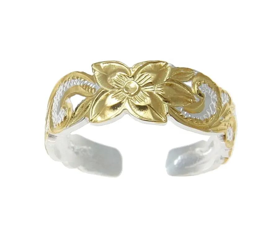 Customized two-color gold plated hand carved hawaiian toe ring