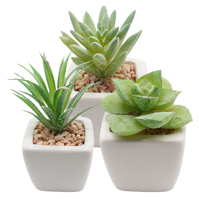 Luxurious Small Silk Plastic Mini Potted Succulents Plants Home Decoration Faux Artificial Decor Indoor Greenery