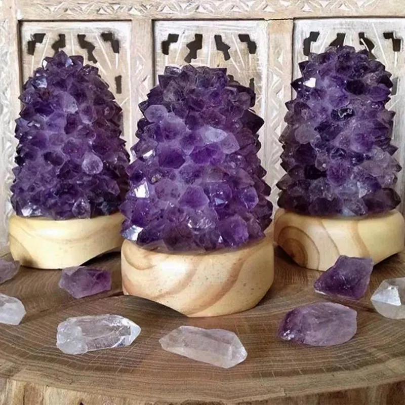 Natural Crystal Cluster Lamp Clear Quartz Point Amethyst Flower Crystal Gemstone Lamps Healing Decoration Of Sale